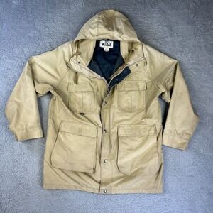 Vintage Woolrich Jacket Mens Medium Tan Nylon Field Parka‎ Fisherman Chore Barn